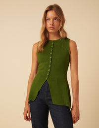 Green Longline Knitted Waistcoat