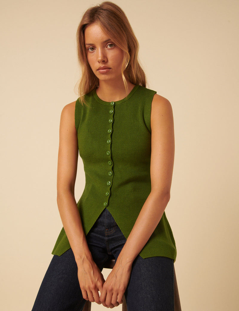 Green Longline Knitted Waistcoat