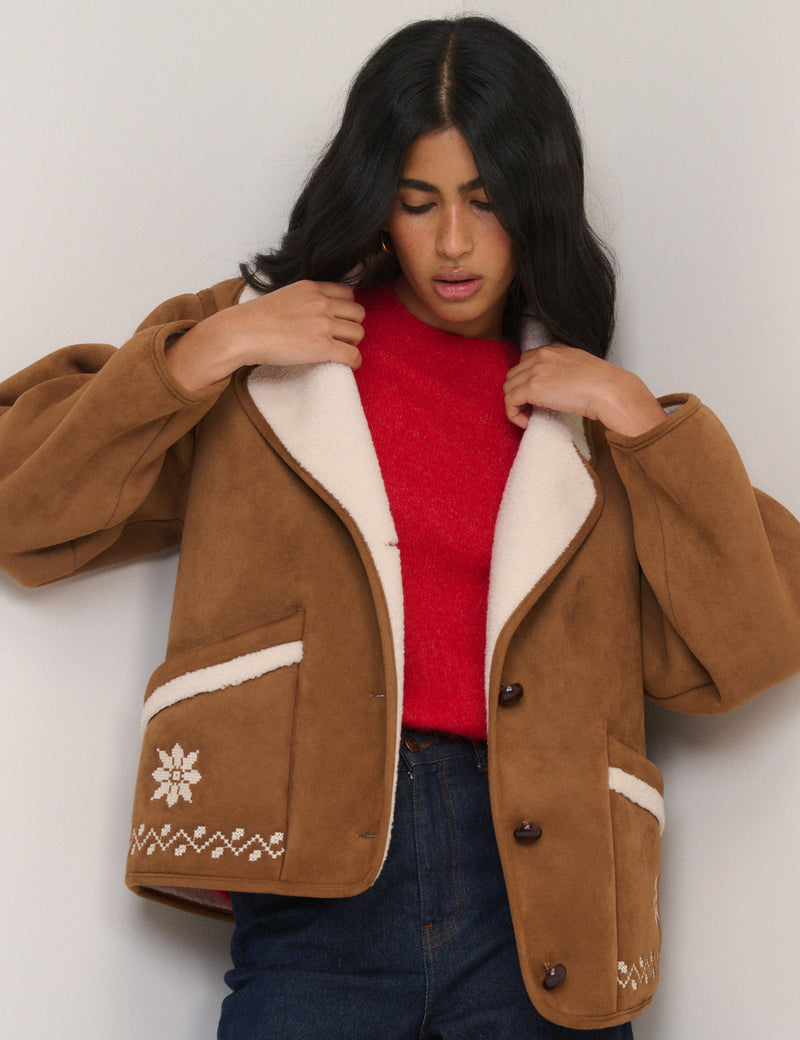 Tan Faux-Shearling Aspen Jacket