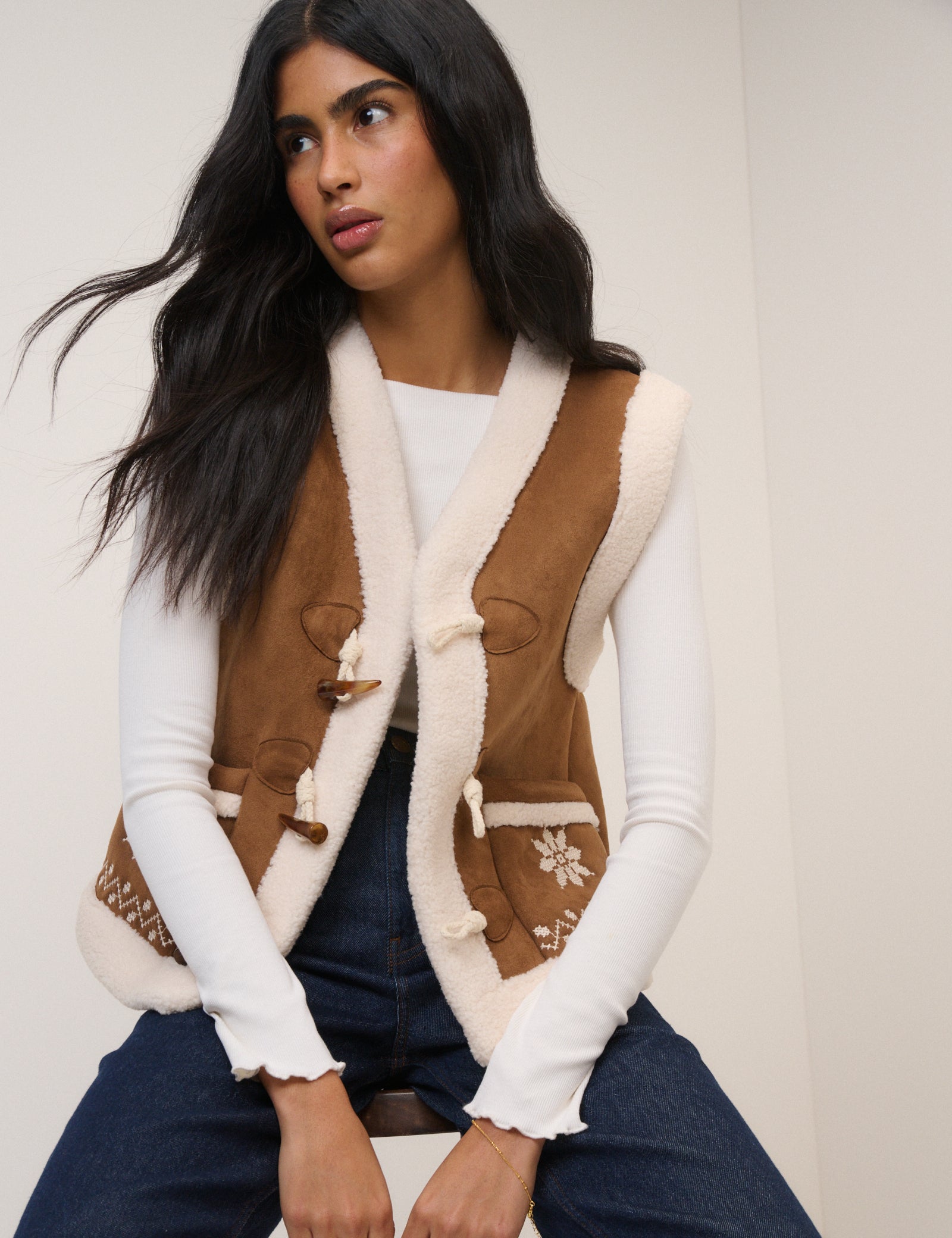 Tan Faux-Shearling Aspen Gillet