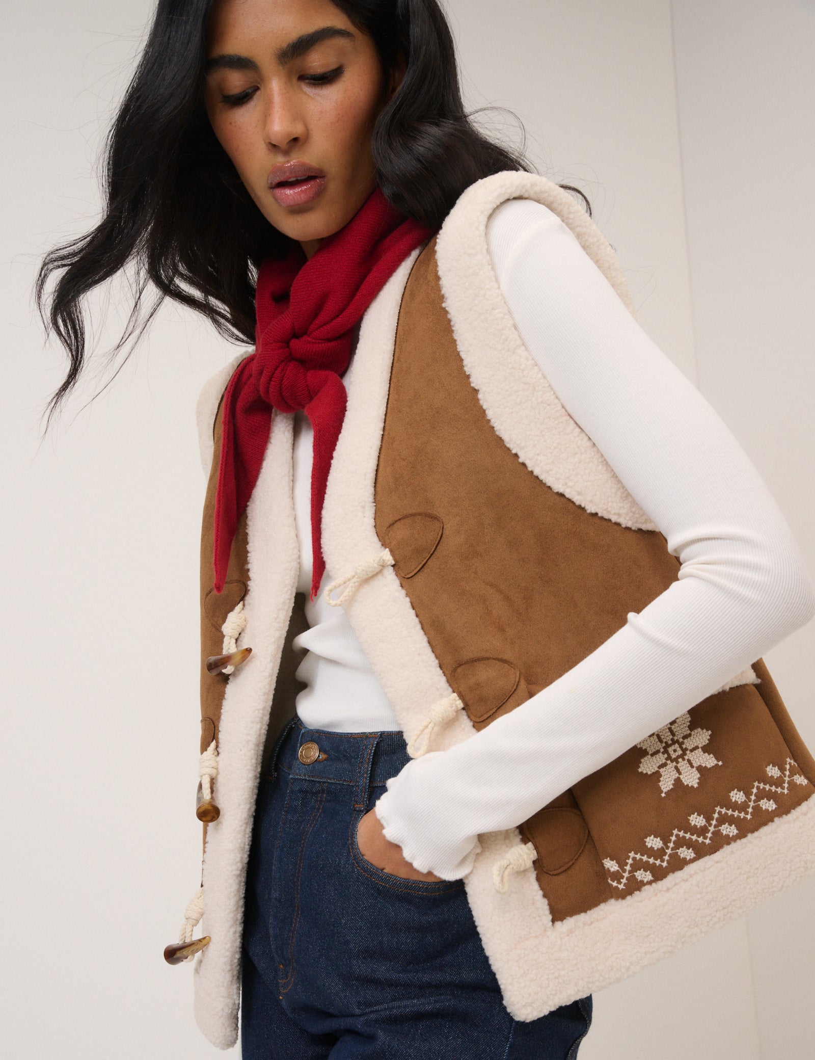 Tan Faux-Shearling Aspen Gillet