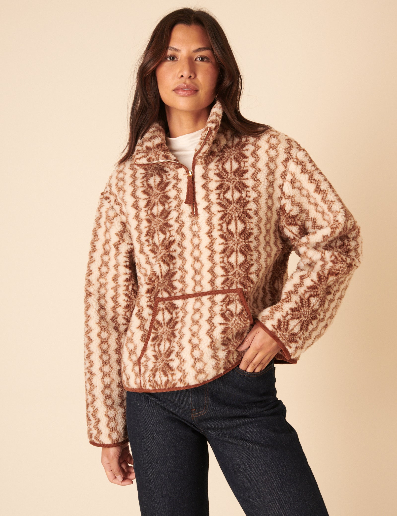 Cream & Brown Borg Jacket