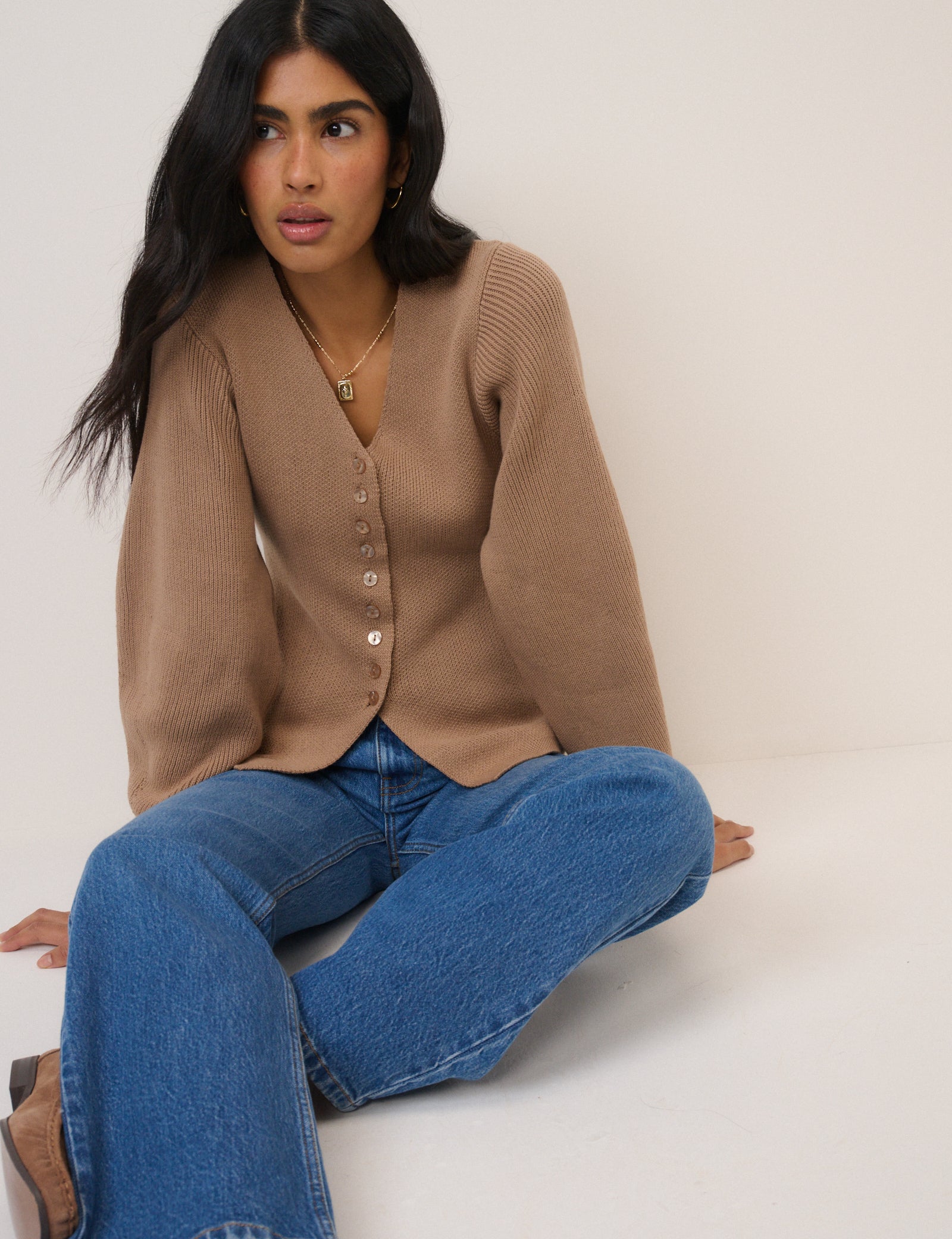 Light Brown Longline Cardigan