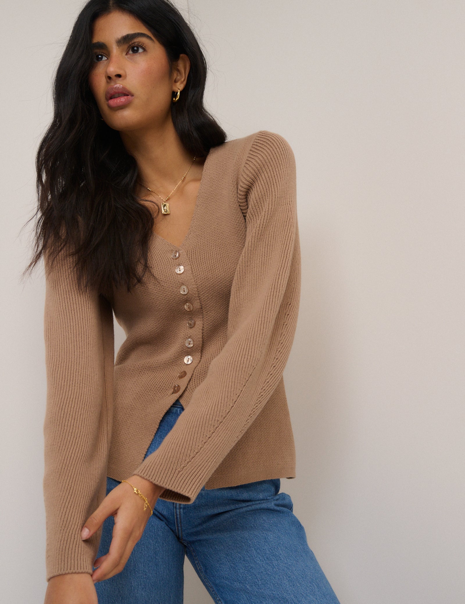 Light Brown Longline Cardigan