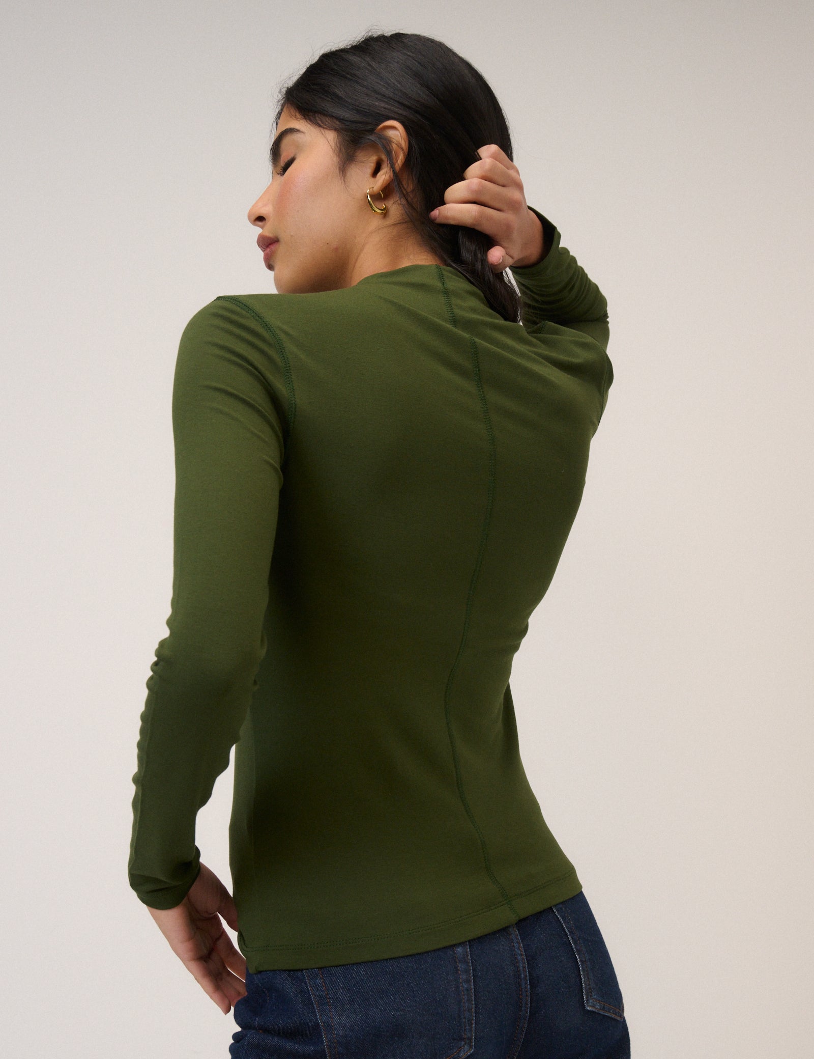 Khaki Long Sleeve High Neck Jersey Top