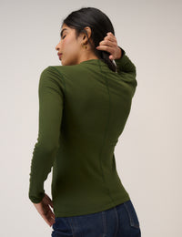 Khaki Long Sleeve High Neck Jersey Top