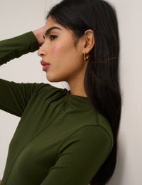 Khaki Long Sleeve High Neck Jersey Top