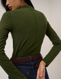 Khaki Long Sleeve High Neck Jersey Top