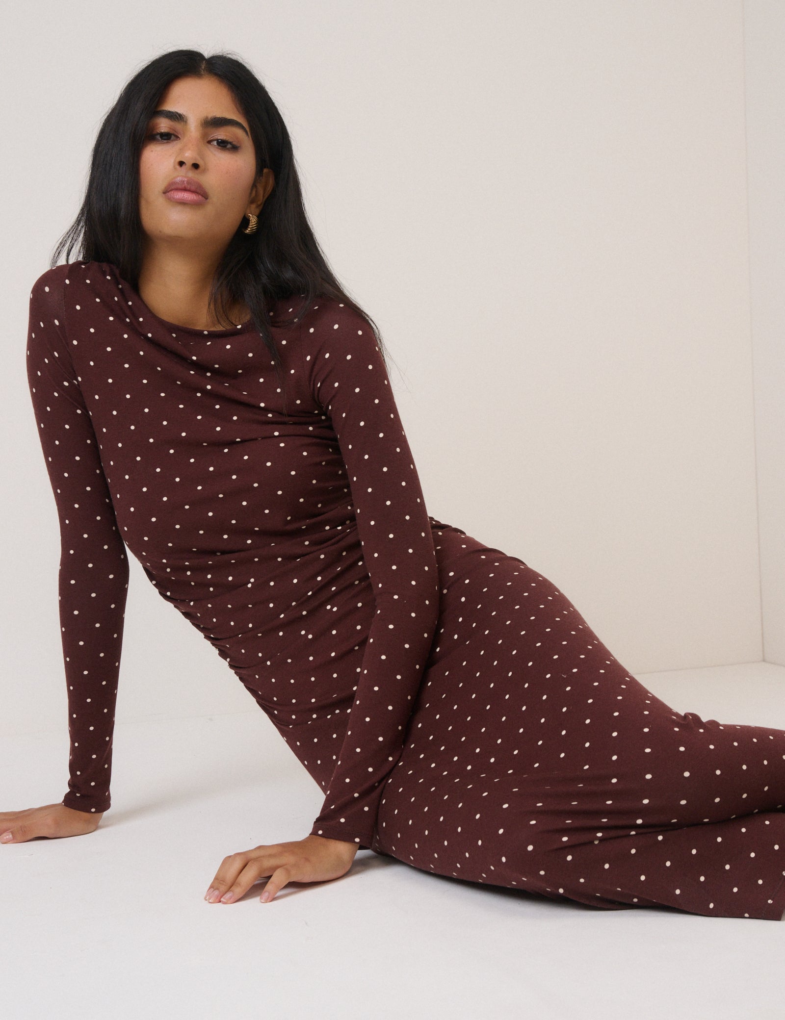 chocolate brown long sleeve midi dress ASOS DESIGN long sleeve twist hardware detail midi dress in chocolate