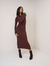 Chocolate Brown Polka Dot Laurella Midi Dress