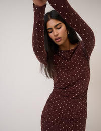 Chocolate Brown Polka Dot Laurella Midi Dress