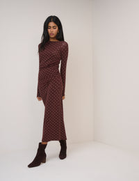 Chocolate Brown Polka Dot Laurella Midi Dress