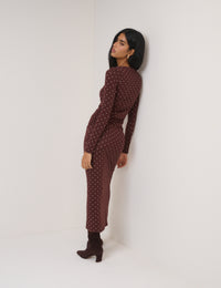 Chocolate Brown Polka Dot Laurella Midi Dress