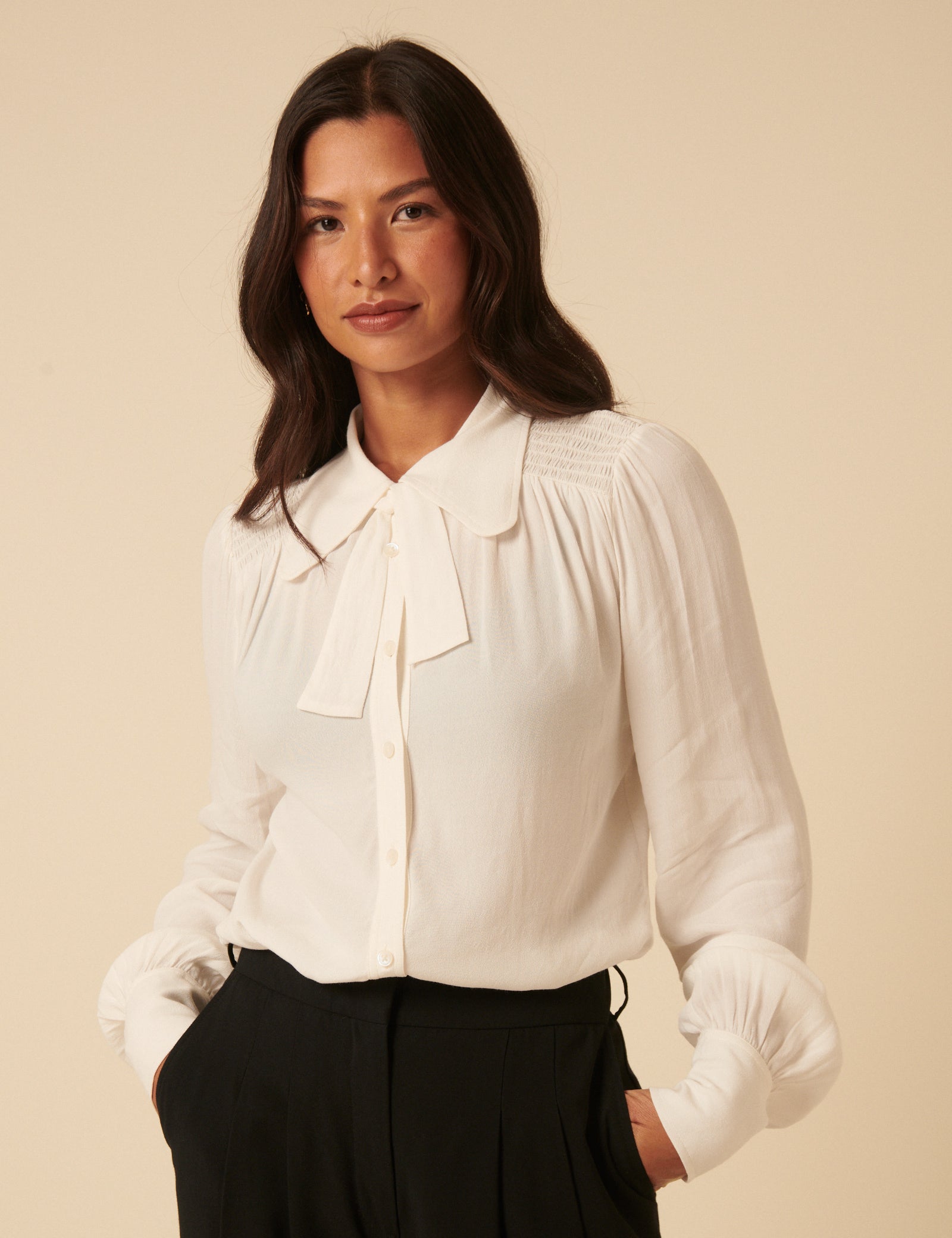 NC x Lisou Cream Statement Collar Blouse