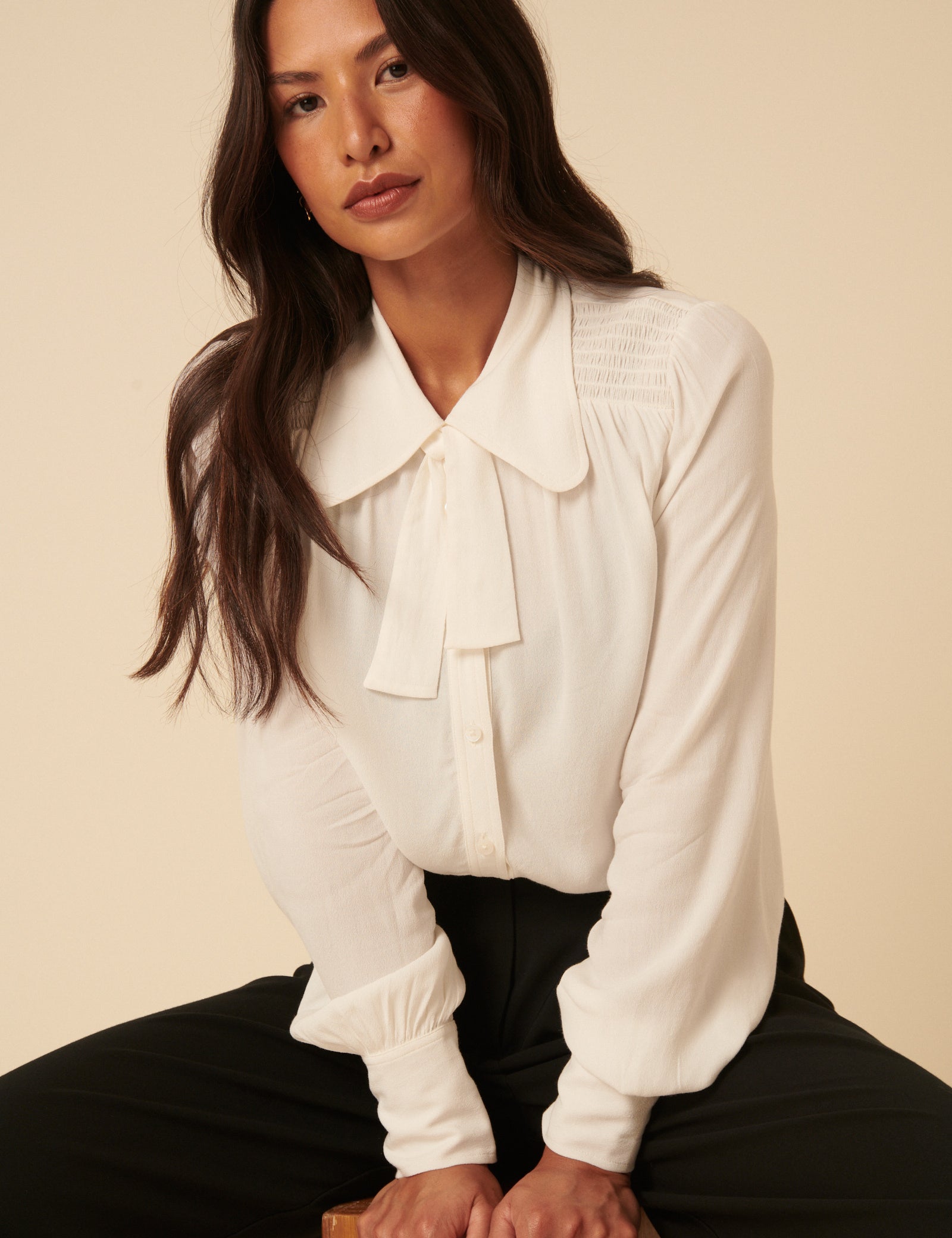 NC x Lisou Cream Statement Collar Blouse