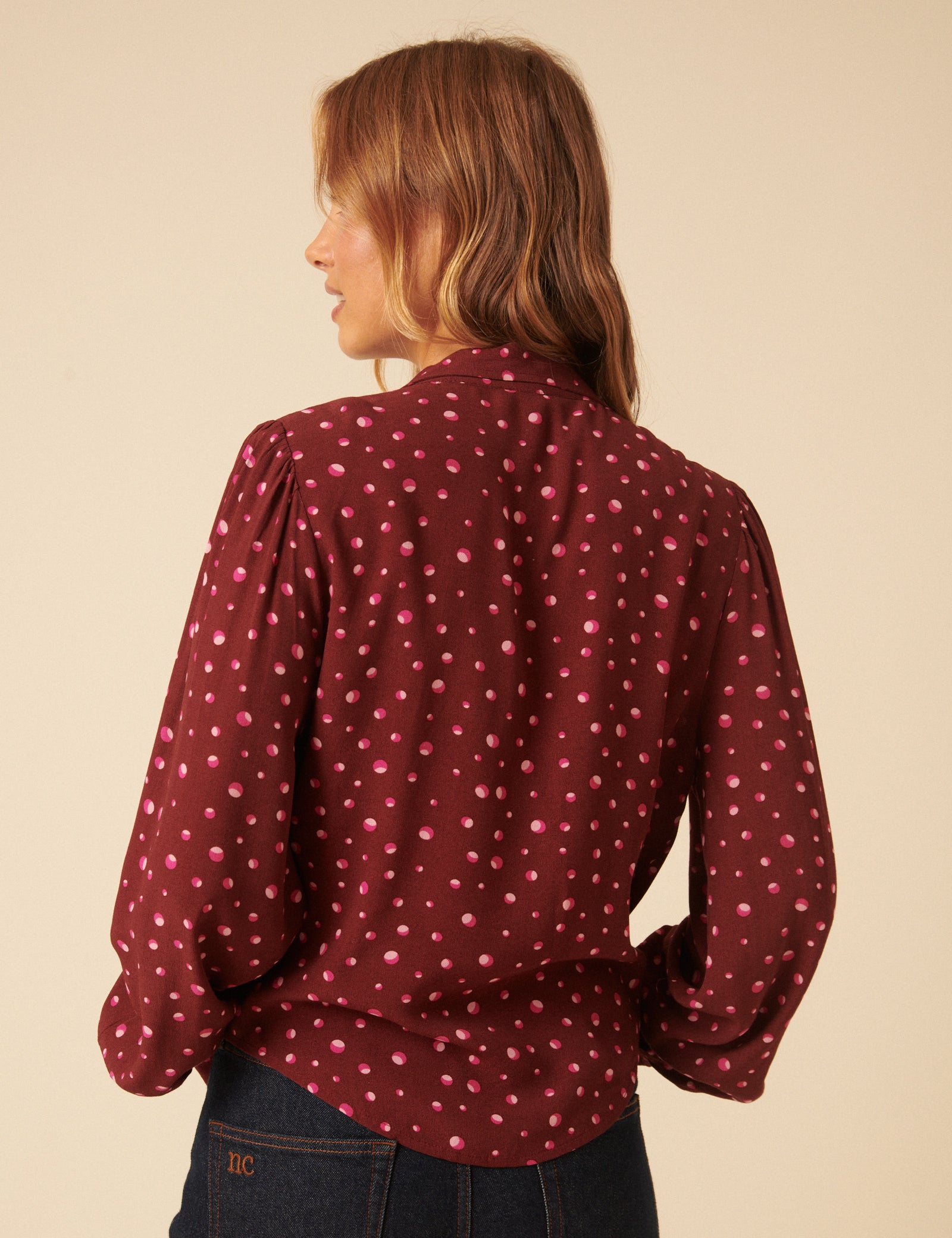 NC x Lisou Burgundy Crepe Statement Collar Blouse