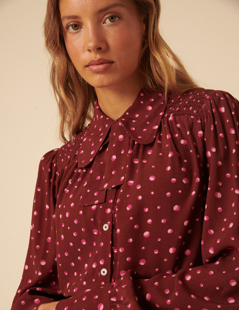 NC x Lisou Burgundy Crepe Statement Collar Blouse