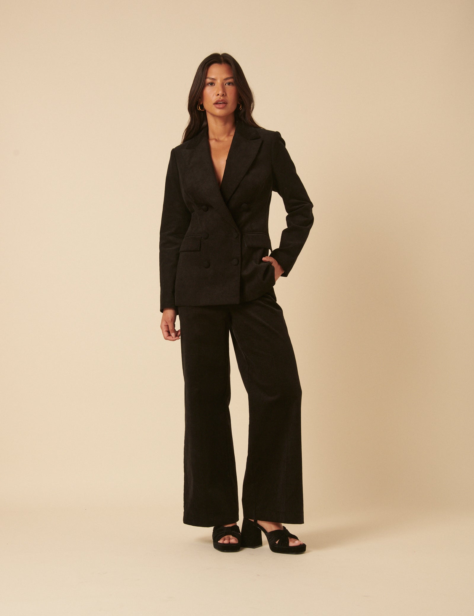 NC x Lisou Black Cord Double Breasted Tailored Blazer