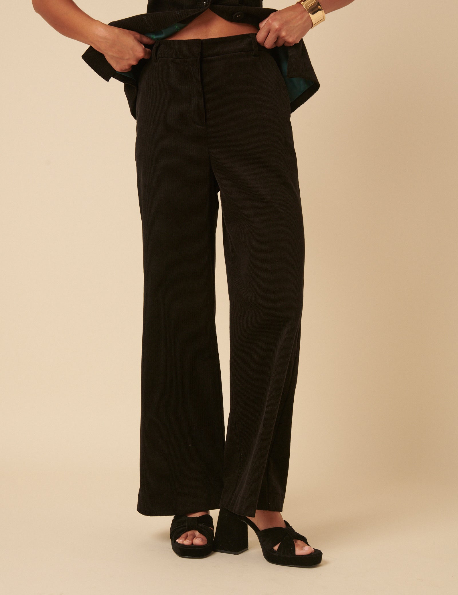 NC x Lisou Black Cord High Waist Wide Leg Trousers