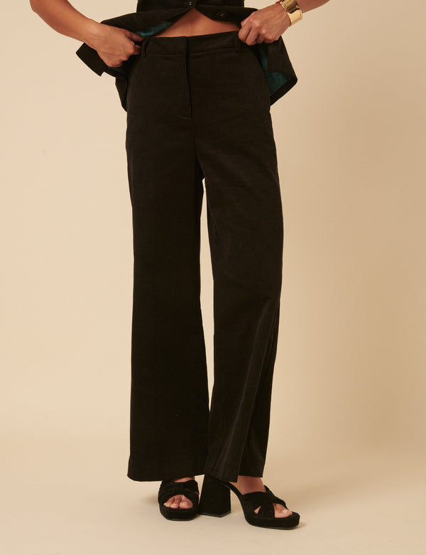 NC x Lisou Black Cord High Waist Wide Leg Trousers