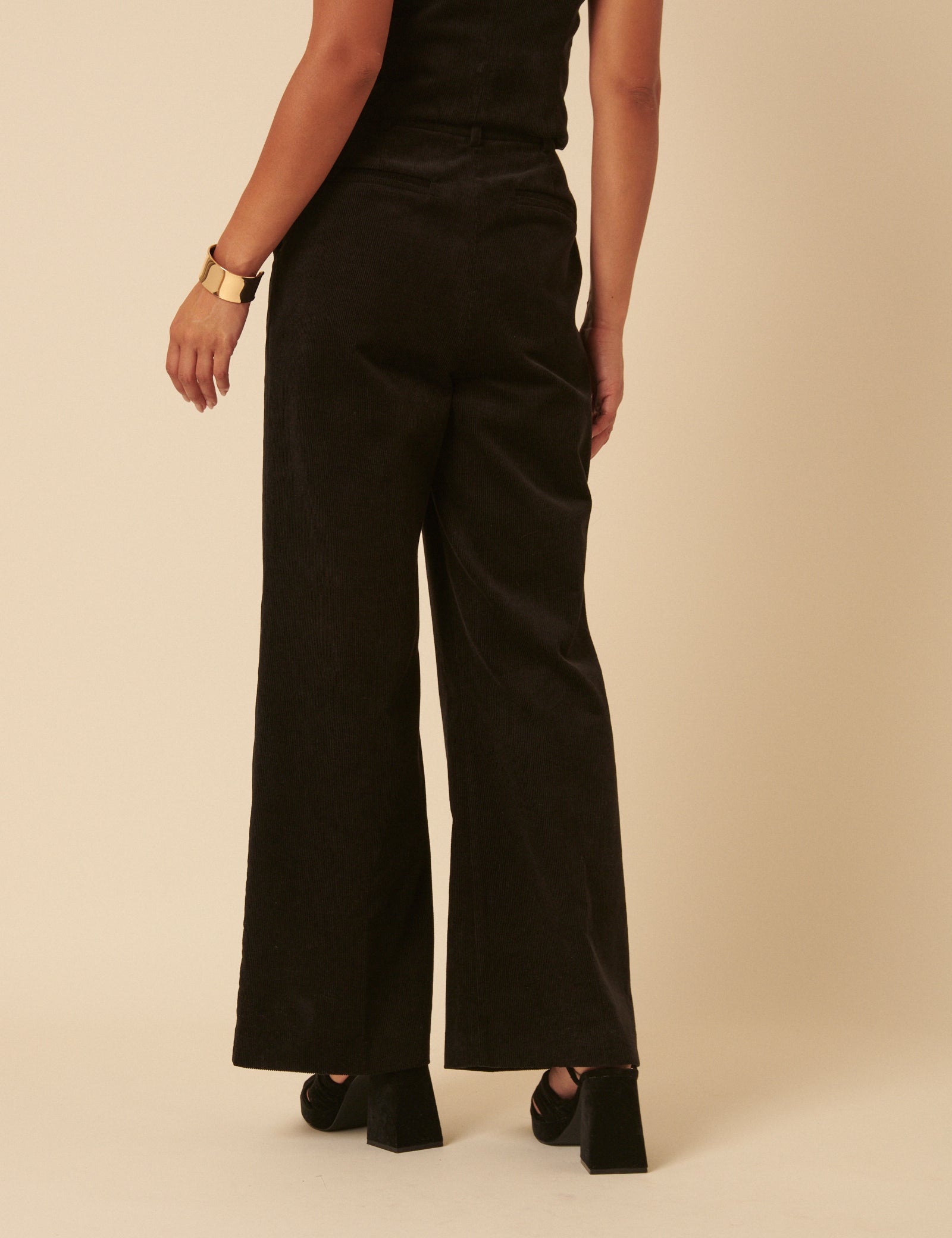 NC x Lisou Black Cord High Waist Wide Leg Trousers