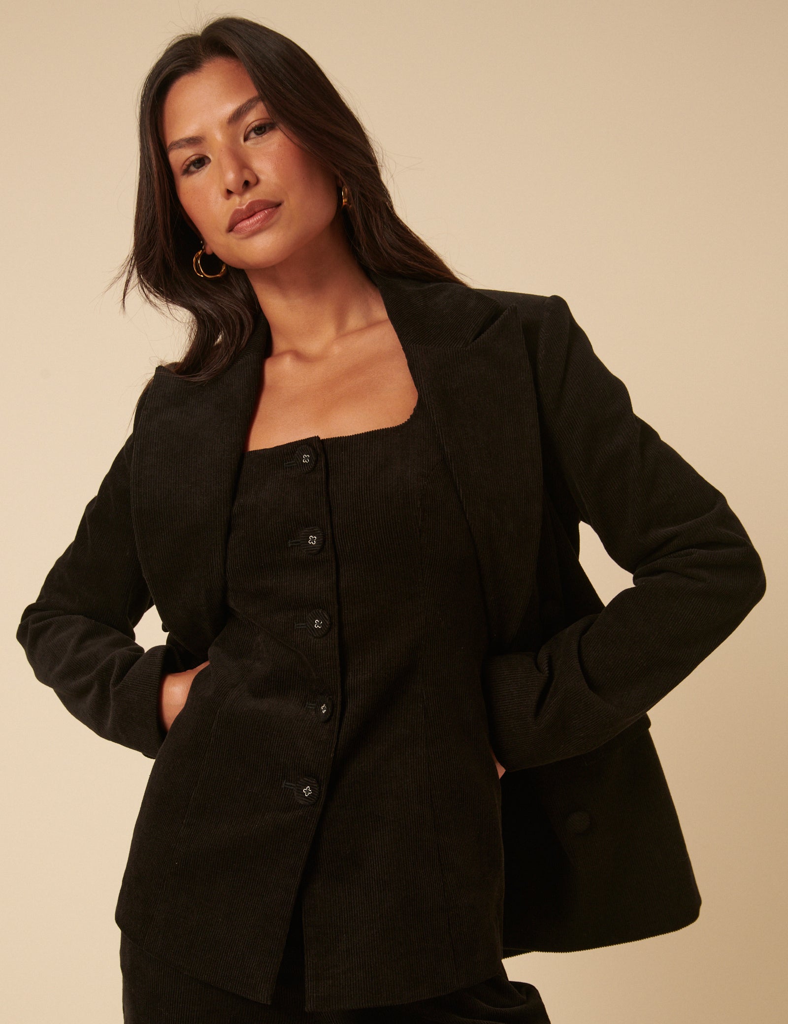 NC x Lisou Black Cord Longline Tailored Waistcoat