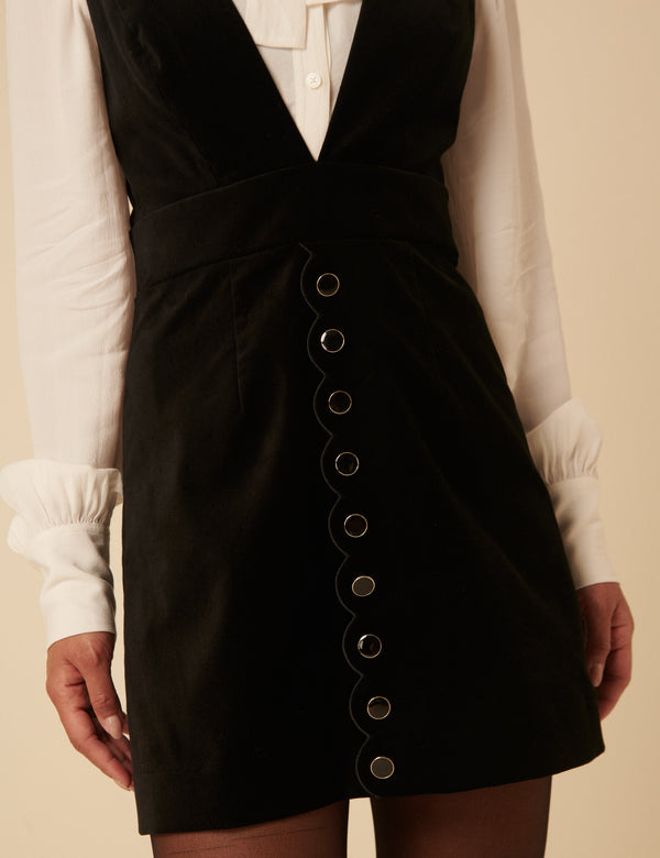 NC x Lisou Black Velvet Scallop Trim Pinafore Dress
