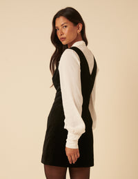 NC x Lisou Black Velvet Scallop Trim Pinafore Dress