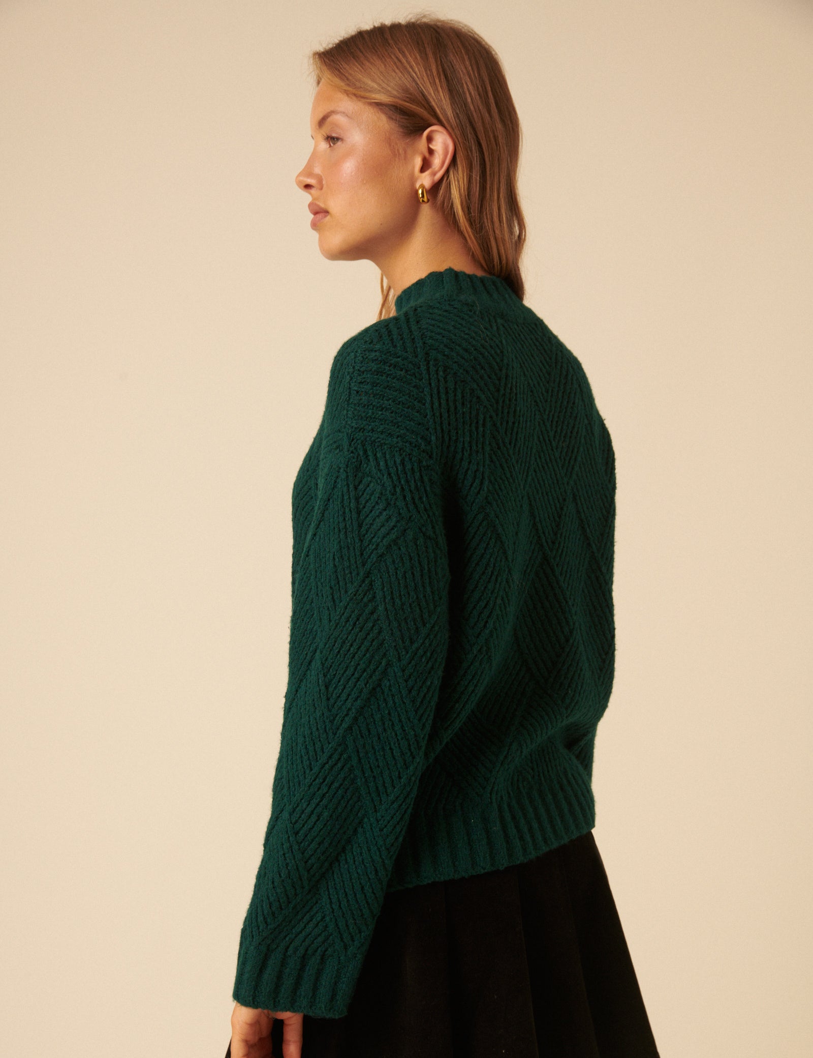 NC x Lisou Dark Green Mixed Stitch Checkerboard Knit Jumper