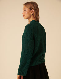 NC x Lisou Dark Green Mixed Stitch Checkerboard Knit Jumper