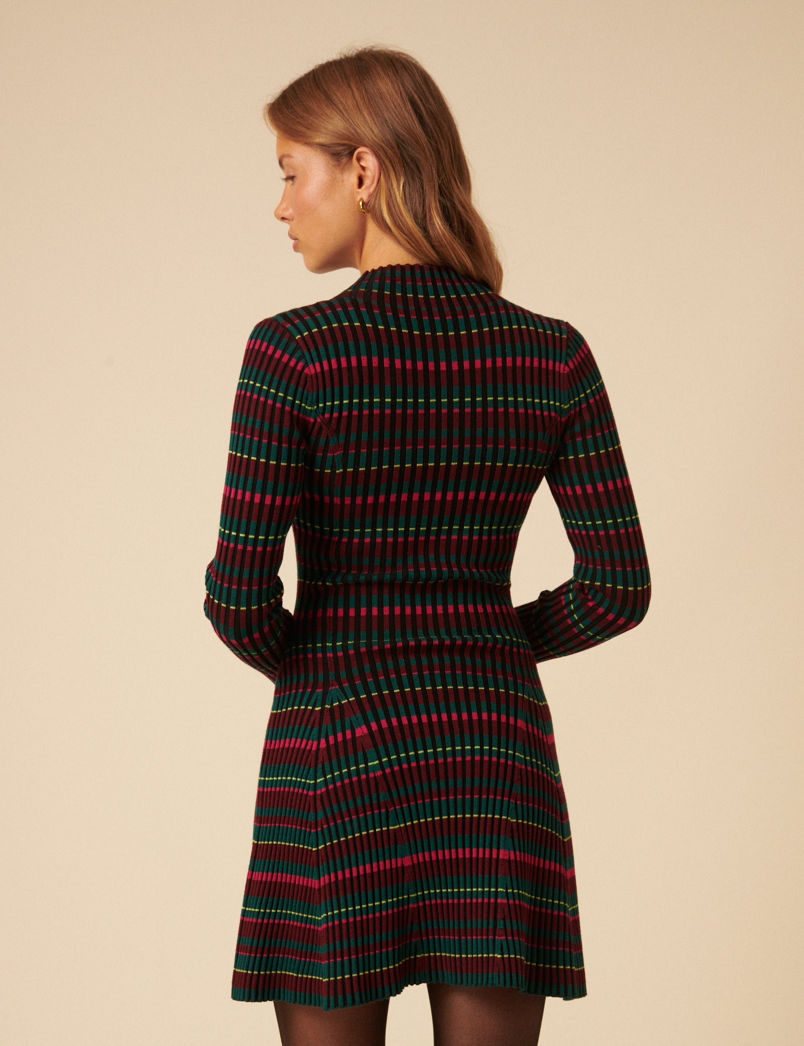 NC x Lisou Burgundy Striped Knitted Pleated Mini Dress