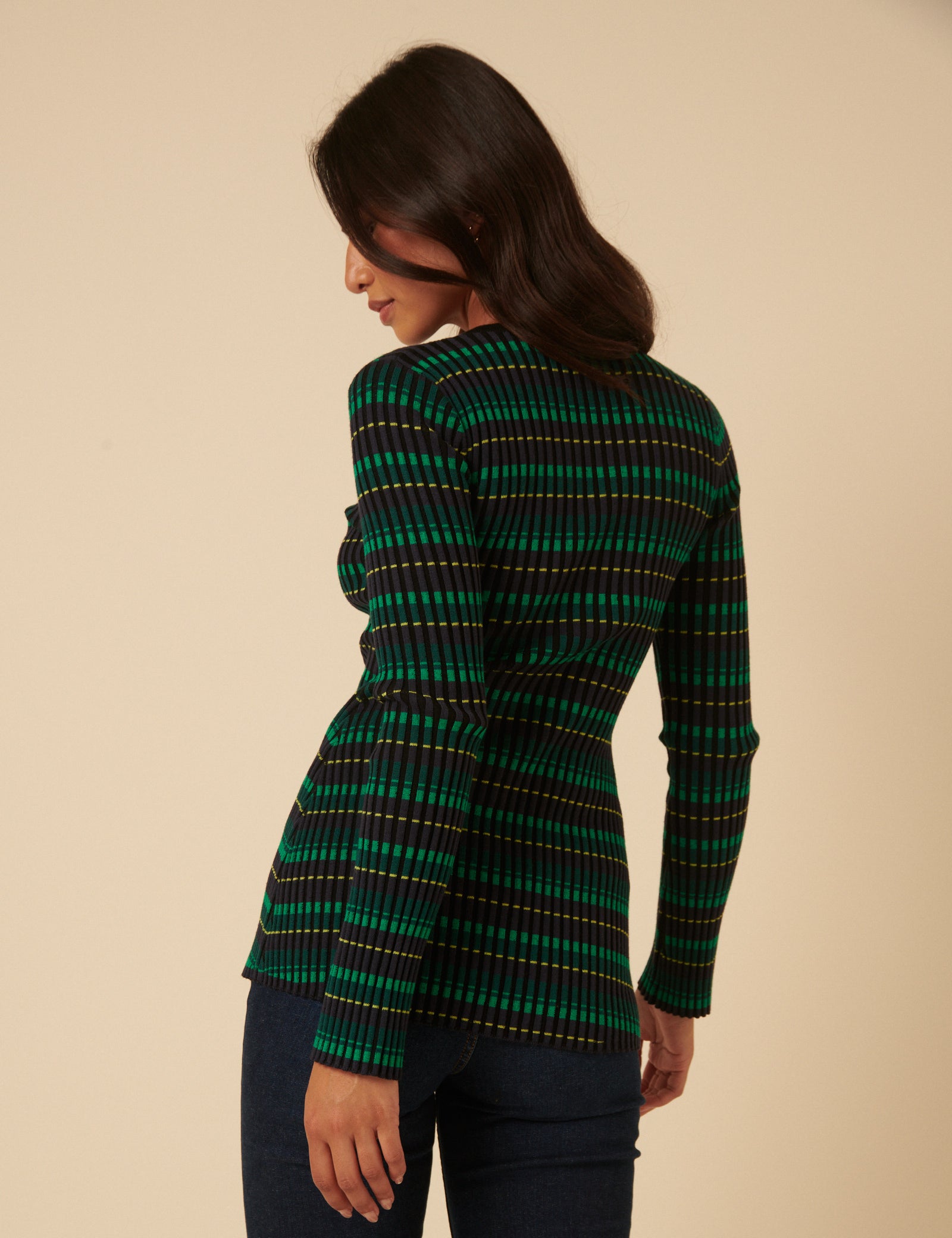 NC x Lisou Green Ribbed Knitted Pleated Long Sleeve Top