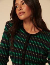 NC x Lisou Green Ribbed Knitted Pleated Long Sleeve Top