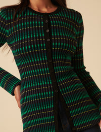 NC x Lisou Green Ribbed Knitted Pleated Long Sleeve Top