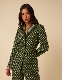NC x Lisou Black and Lime Green Jacquard Checkerboard Fitted Blazer
