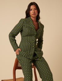 NC x Lisou Black and Lime Green Jacquard Checkerboard Fitted Blazer