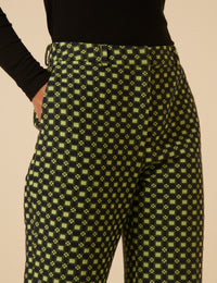 NC x Lisou Black and Lime Green Jacquard Checkerboard Tailored Trousers