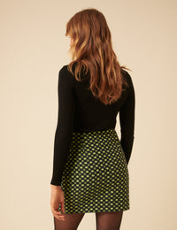 NC x Lisou Black and Lime Green Jacquard Checkerboard Mini Skirt