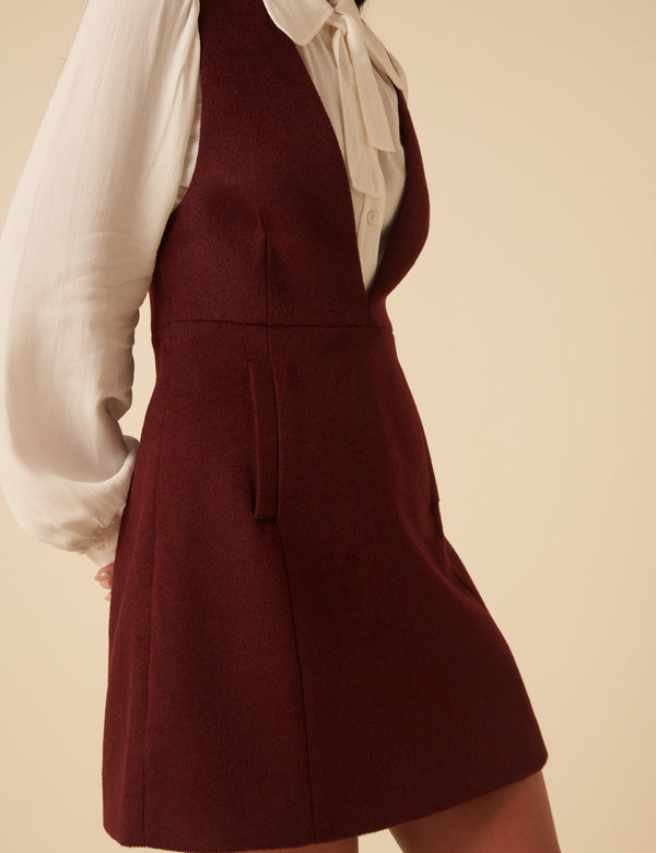 NC x Lisou Burgundy Wool Blend Pinafore Dress