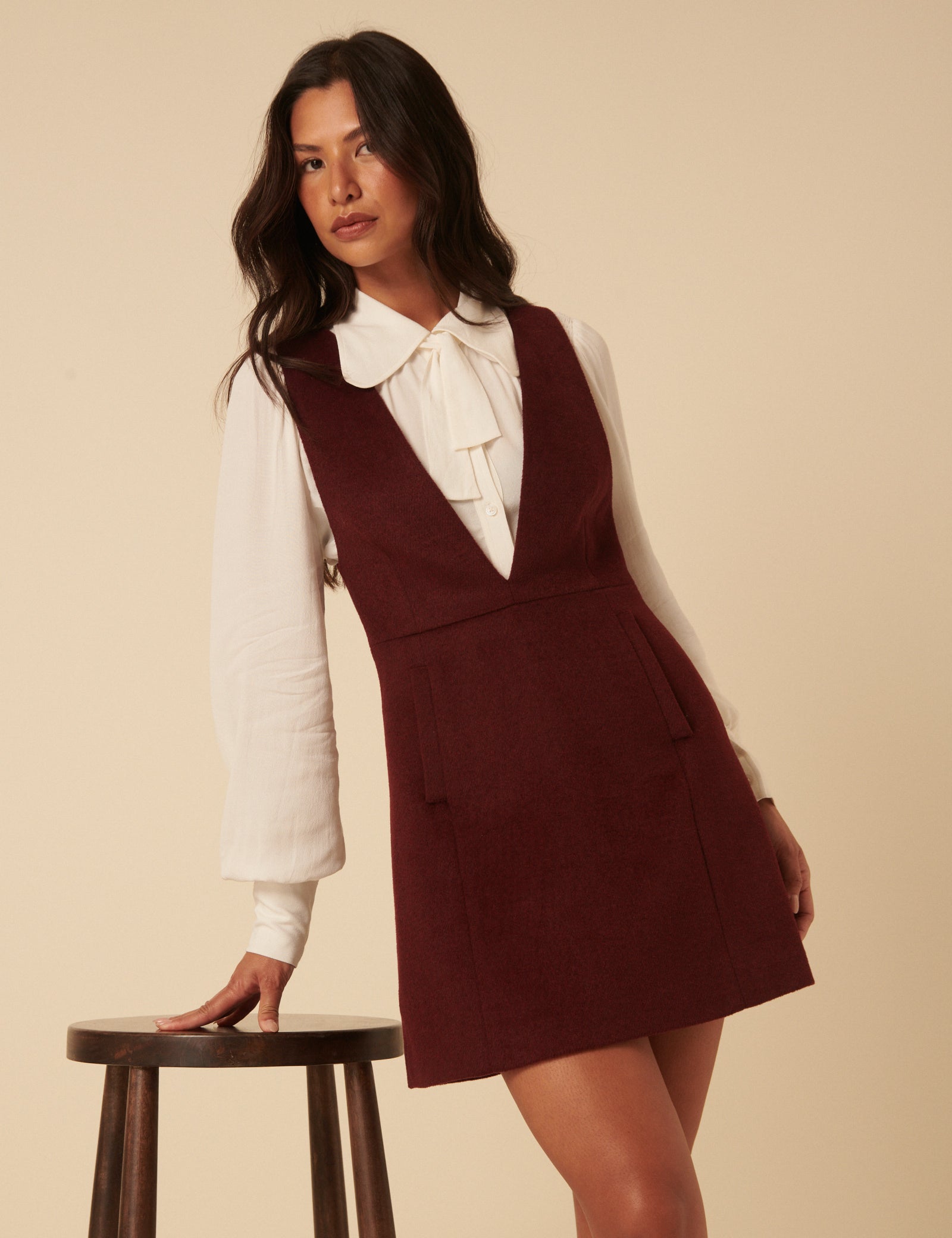 NC x Lisou Burgundy Wool Blend Pinafore Dress
