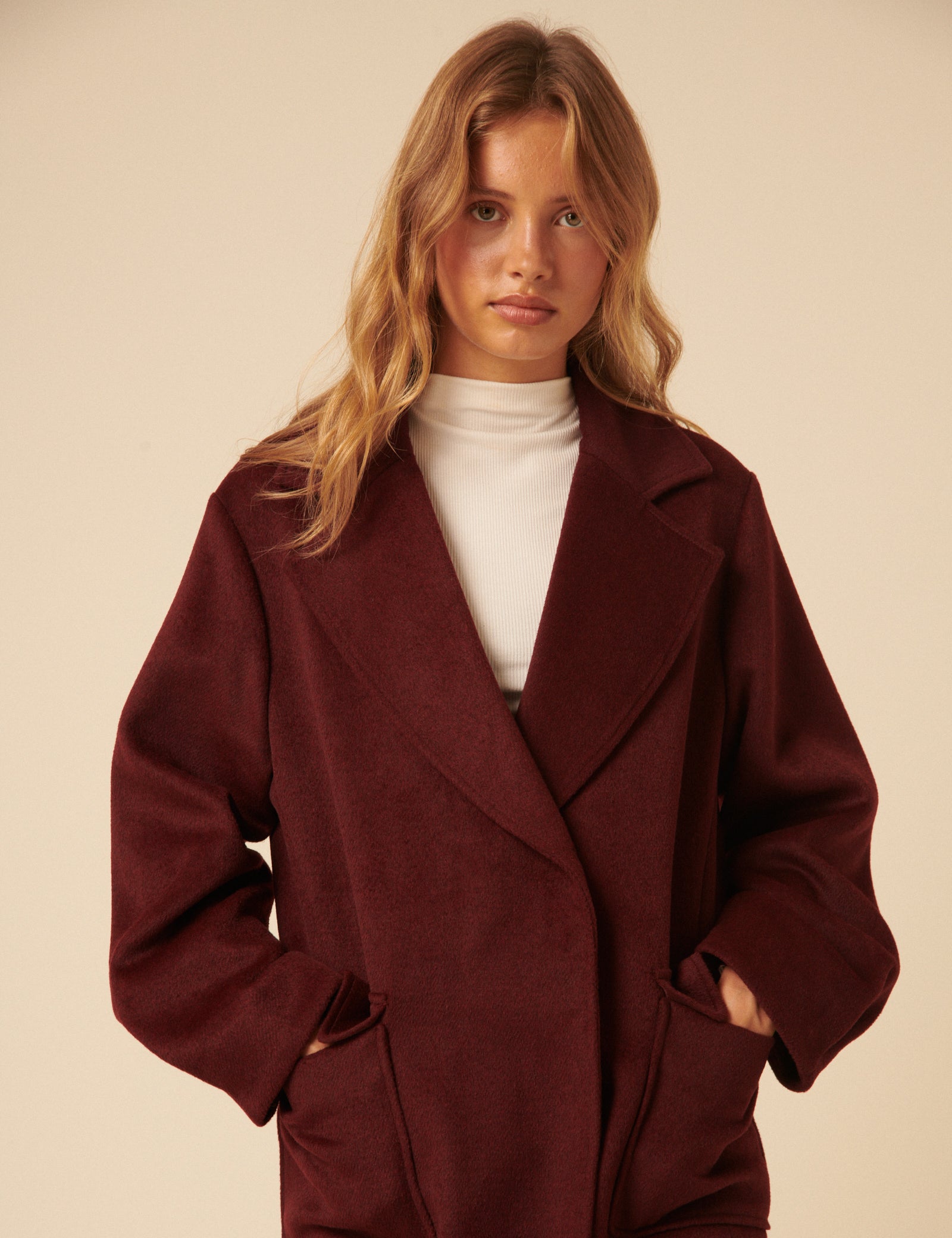 NC x Lisou Burgundy Wool Blend Tailored Longline Coat