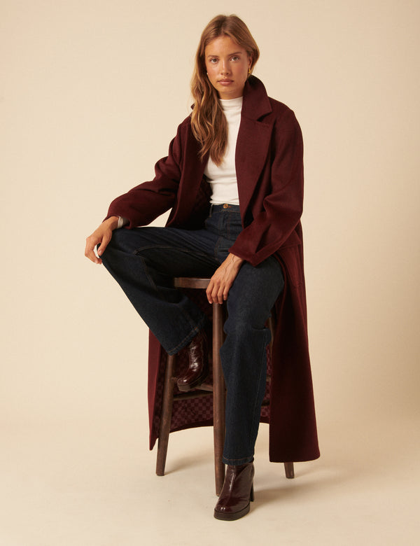 NC x Lisou Burgundy Wool Blend Tailored Longline Coat