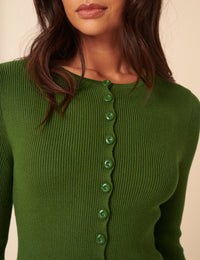 Green Ribbed Longline Cardigan