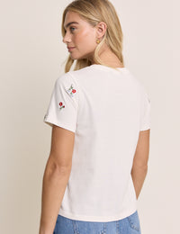White Floral Embroidered T-Shirt