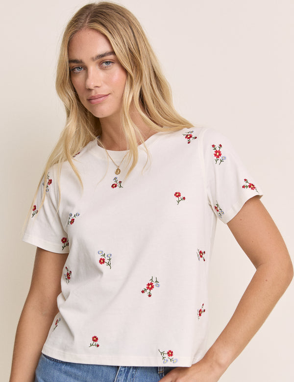 White Floral Embroidered T-Shirt