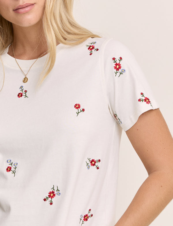 White Floral Embroidered T-Shirt