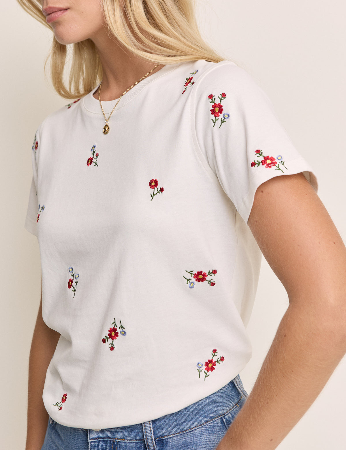 White Floral Embroidered T-Shirt
