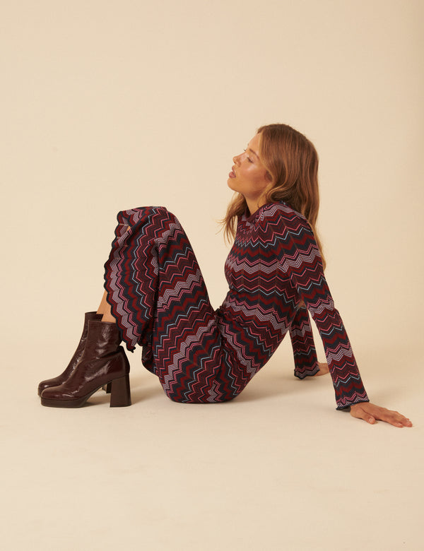 Burgundy Leather Platform Boots