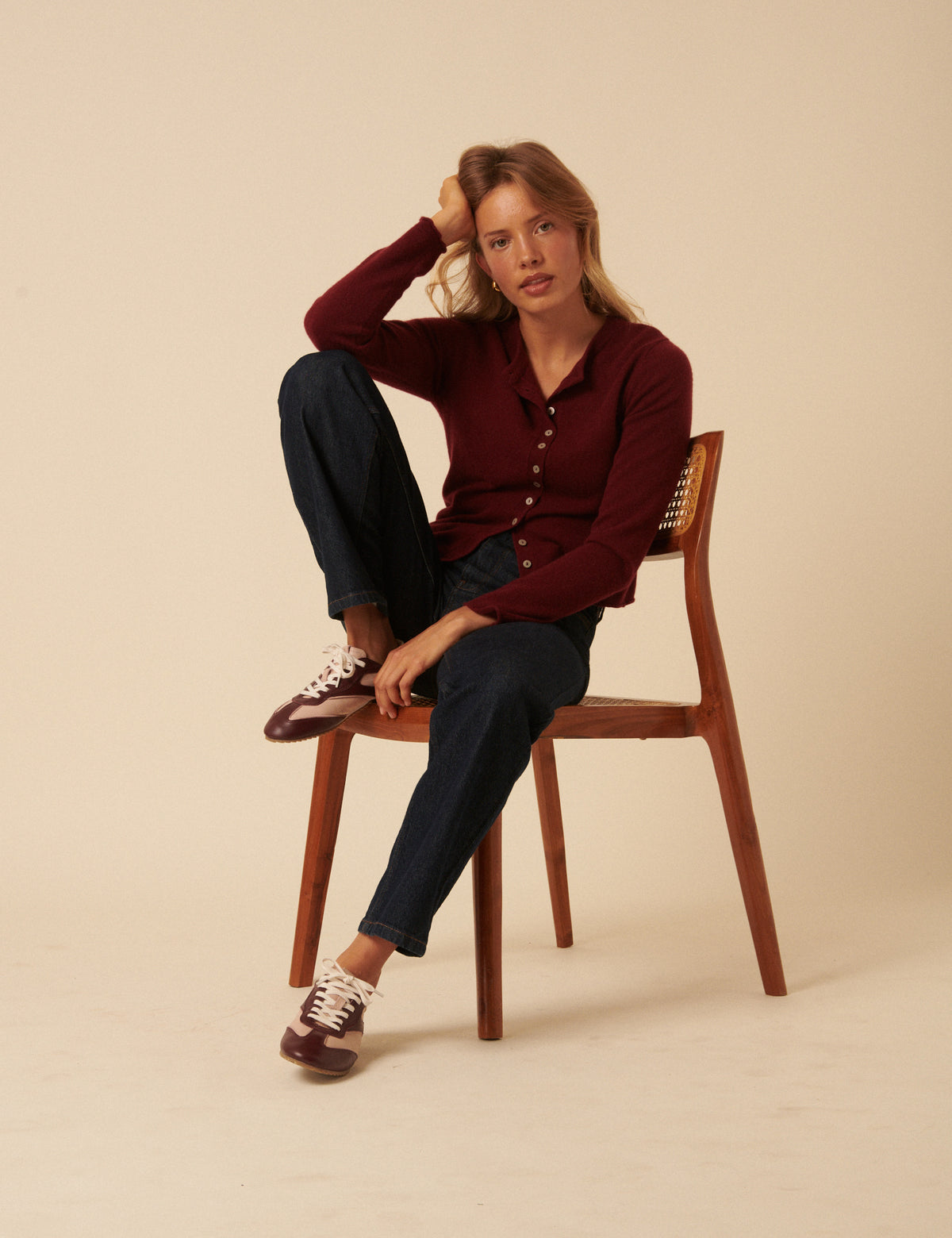 Burgundy And Pink Leather Trainers