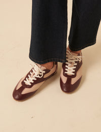 Burgundy And Pink Leather Trainers